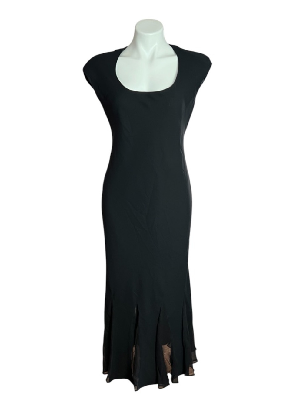 Jones New York Black Silk Trim Midi Dress Size 8 Elegant Minimalist